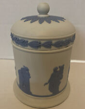 RARE Wedgwood Jasperware Blue on White Reverse Cigarette Jar Pot picture