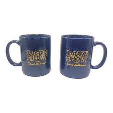 2 Late Show with David Letterman Coffee Cups Cobalt Blue Mugs Two-Sided Vintage picture