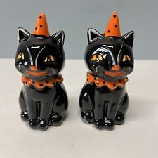HALLOWEEN BLACK CAT Salt & Pepper Shaker Set Retro Style 3.5