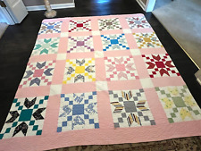 Vtg Hand Pieced/Stitched Multicolored Feed Sack Quilt Lightly Distressed 73 x 82 picture