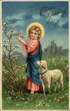 Easter Young Jesus Christ Shepherd with Lamb Vintage Postcard picture