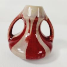 Vintage Faiencerie Thulin Drip Glaze Bud Vase Red Beige - 3 1/2