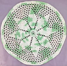 Crocheted Doily Vintage Cream Green Varigated Flower  Pattern Handmade Round picture