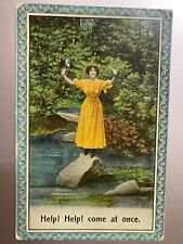 1911 Help Help Come at Once Victorian Woman Postcard picture