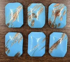 Vintage Set of 6 Robin Egg Blue & Aventurine Glass Buttons - 3/4