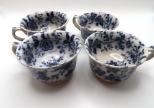 Early 1800s Antique Set of 4 Tea Cups Blue White 3.5