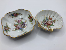 Vintage Lot 2 Limoges Porcelain Trinket Dishes Painted Florals Gold Trim  France picture