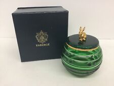 Signed Faberge Crystal Glass Votive Candle Holder Green With Bunny on Lid picture