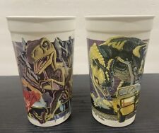 Jurassic Park McDonald’s Coke Plastic Cup T-Rex Raptor 1992 Vintage Set of 2 picture