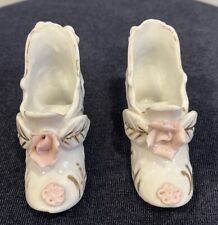 Lot of 2 VTG Japan Porcelain Shoe Pink Flowers Leaves Bow Gold Trim 3