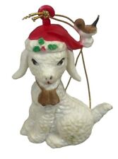 Lamb In Santa Hat Christmas Ornament Made In Hong Kong Plastic picture