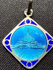 Antique French Religious Pendant - Mont St Michel - Blue Enamel & Silver 1.3cm picture