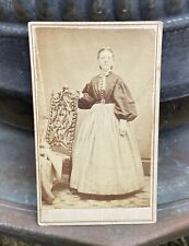 Old Antique CDV Photo Young Victorian Lady Teen Girl by Ornate Wood Carved Chair picture