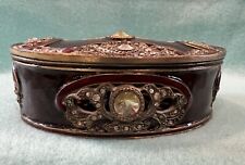 Vintage/Antique Metal Multi Colored Jeweled Trinket Box picture