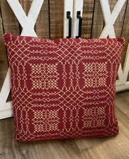 New Primitive WOVEN NANTUCKET RED COVERLET PILLOW Accent 16