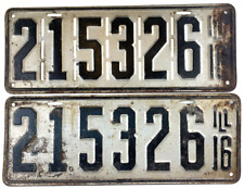 Vintage Illinois 1916 Auto License Plate Set Slotted Garage Man Cave Wall Decor picture