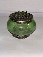 Vintage emerald green glass and silver snuff box/trinket box picture