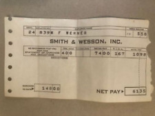 Vintage 1958 Smith & Wesson weekly Pay Stub - wages deductions etc. - old paper picture