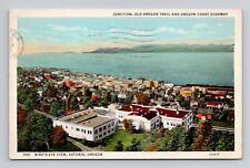 Postcard Bird's Eye View of Astoria Oregon, Vintage Linen M9 picture