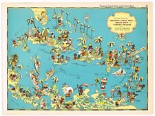 ORIGINAL 1935 RUTH TAYLOR VINTAGE MAP RARE PICTORIAL PORTO RICO CUBA JAMAICA A92 picture
