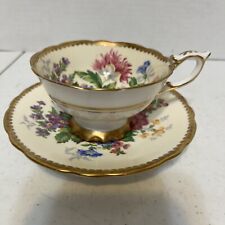 Rare Royal Stafford Floral Rose Ivory Gold Footed Celebrity Tea Cup & Saucer picture