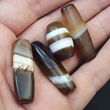 Antique Old Yemeni Agate Natural Rare pattern Banded Agate Beads 4 pieces picture