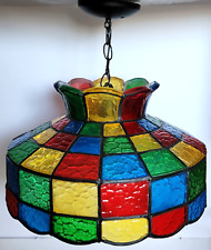 Vtg 70s  Multicolor Acrylic Stained Glass style Pendant Light Pool Bar Cave picture