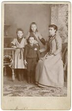 CIRCA 1890'S Named CABINET CARD Beautiful Mother 3 Children Gurrad LaSalle, IL picture