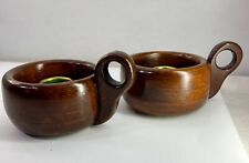 A Pair of MCM VTG Wooden Candlestick Holders Cup Shaped with Finger Holder picture