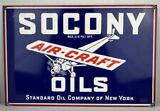 RARE VINTAGE SOCONY AIR-CRAFT OILS PORCELAIN DEALER SIGN GAS PLANE REPRODUCTION picture