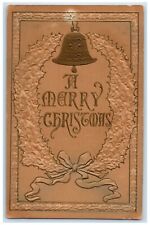 1909 Merry Christmas Whreat Ringing Bell Airbrushed Embossed Clinton NJ Postcard picture