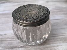 Antique Repousse Sterling Silver Topped Cut Glass Vanity Boudoir Jar 4.2g picture