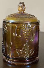 Indiana Carnival Glass Harvest Grape Amber Candy Biscuit Jar Lid VTG Collectible picture