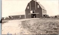 RPPC Real Photo Postcard - Old Farm Barn People In Doorway Cars And Equipment picture