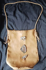 Vintage Handmade DEERSKIN Native American Leather Bag ANTLER Abalone 15