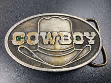 Cowboy Hat Belt Buckle Western Sky Patrol Engraved Capt. Hawks Silver Tone picture