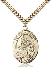 14K Gold Filled St Joan Of Arc Army Military Soldier Catholic Medal Necklace picture