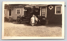 Original Old Vintage Antique Real Photo Outdoors Car Boy Houses California 1923 picture
