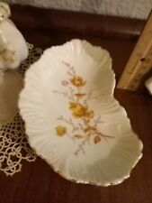 SET 4 Antique porcelain bone dish plate Germany Carlsbad yellow roses dresden picture