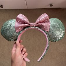 Disney Parks Mint Green and Pink Sequin Minnie Mickey Ears Headband picture