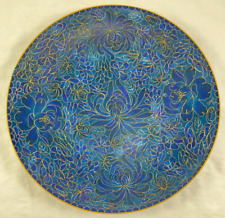 Jingfa Enamel Cloisonné Plate Blue Floral Hand Made Turquoise 10.25” Antique picture