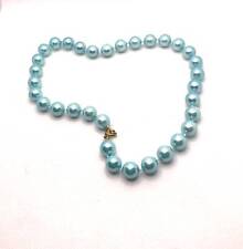 Light blue faux pearl knotted beaded necklace 16 inch picture