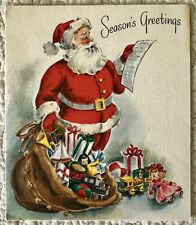 Vintage Christmas Santa Toy Bag Checking List Sparkle Greeting Card 1940s 1950s picture