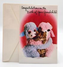 New Old Stock Vintage Congratulations On Birth Of Grandchild W Lambs & Kitty picture