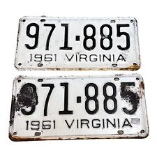 Vintage 1961 Virginia Collectible License Plate Set Of Two Matching Pair Tag  picture