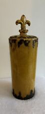 14 1/2” Handmade Ceramic Vase/ Cylinder Container With A “le fleur de lis,” Lid. picture
