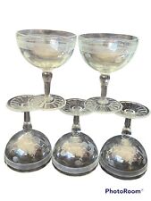 5 Vintage Champagne Martini Glass MCM Cut Dots & Lines, Pressed Foot, Bulbous picture