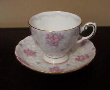 Tuscan Fine English Bone China Tea Cup and Saucer Pink Flowers with Gray Vines picture