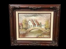 VTG COUNTRYSIDE VILLA OIL PAINTING COLLECTORS CORNER ORNATE WOOD FRAME PICTURE picture