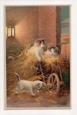 K-325 Adorable Little Kittens Playing in Hay Early German Embossed Postcard picture